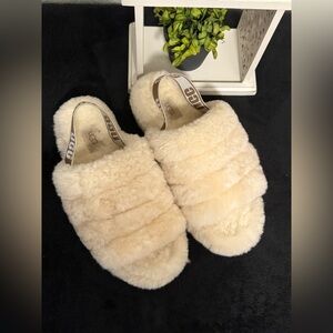 UGG Cream Faux Fur Slippers Cozy Comfort